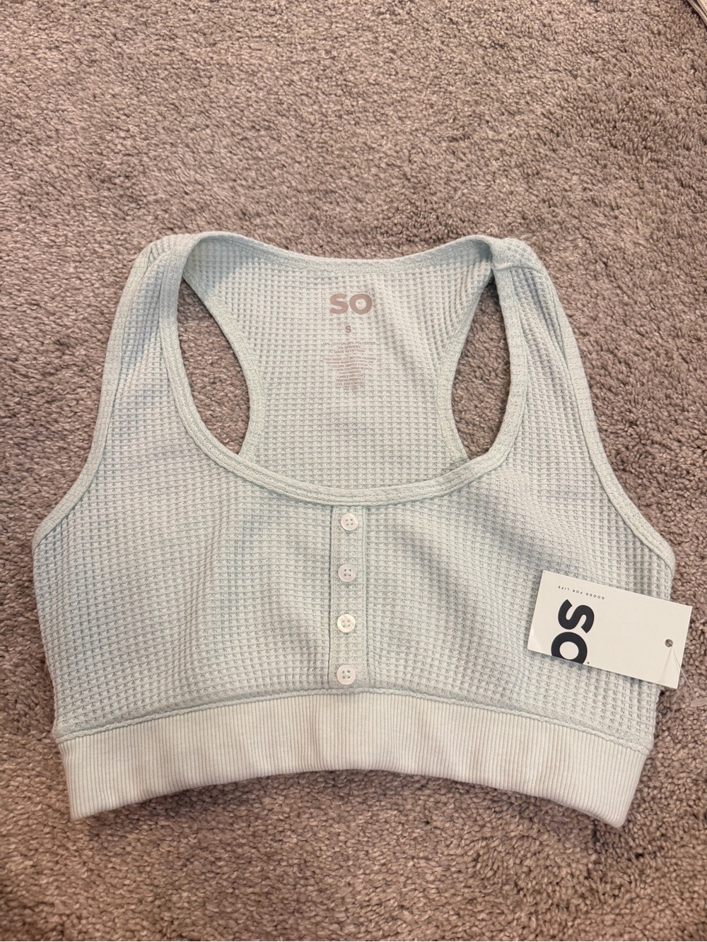 SO Waffle-Knit Racerback Bralette in Mint Size Small